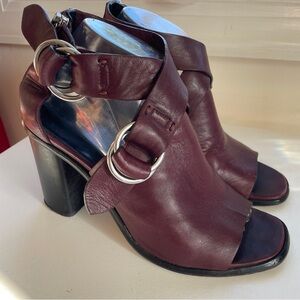 Rag & Bone Burgundy Leather Sandal Kora Block Heel Adjustable Straps 9.5 39.5